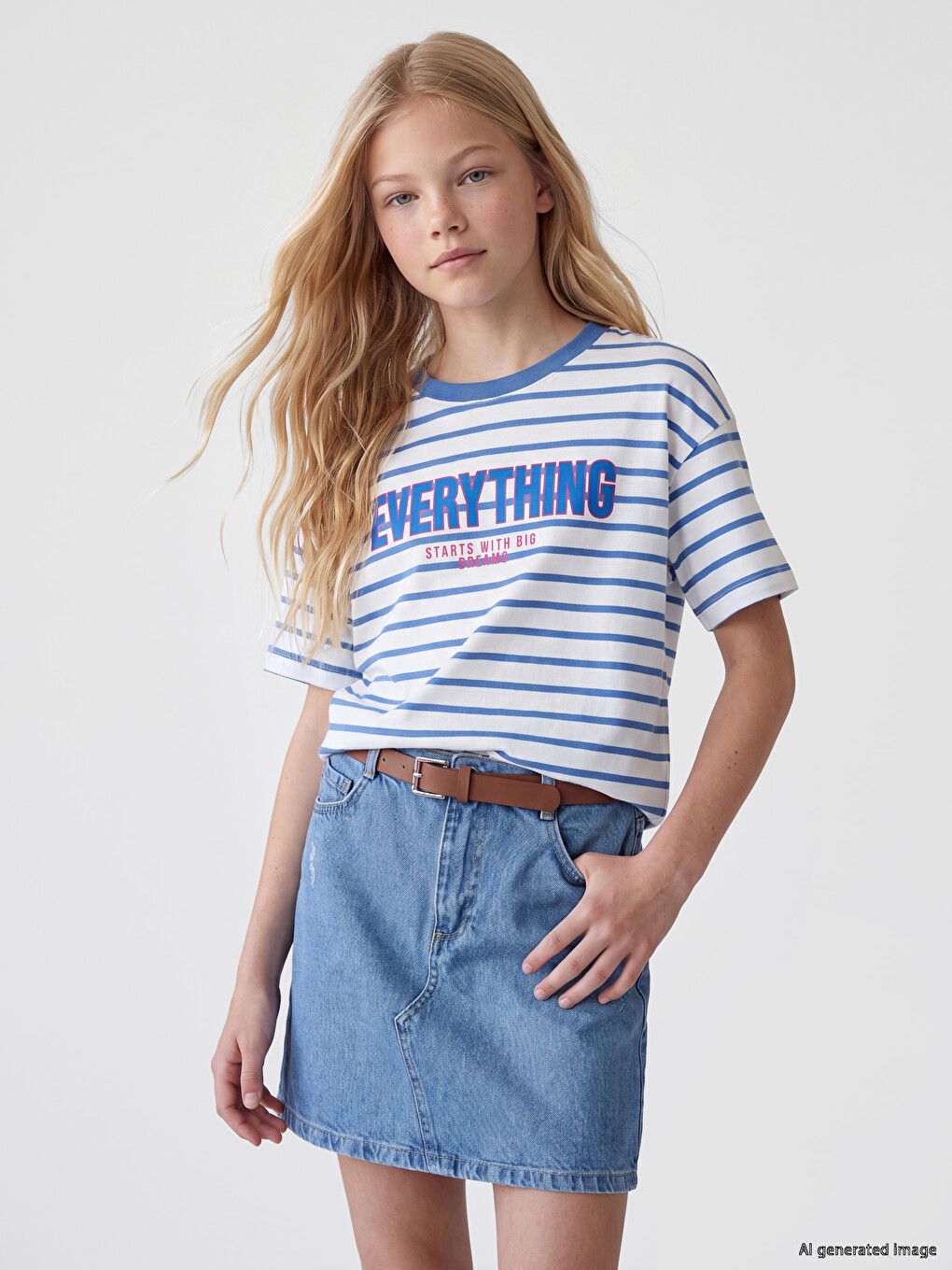Tricou Vărgat Cu Guler Rotund Pentru Fete