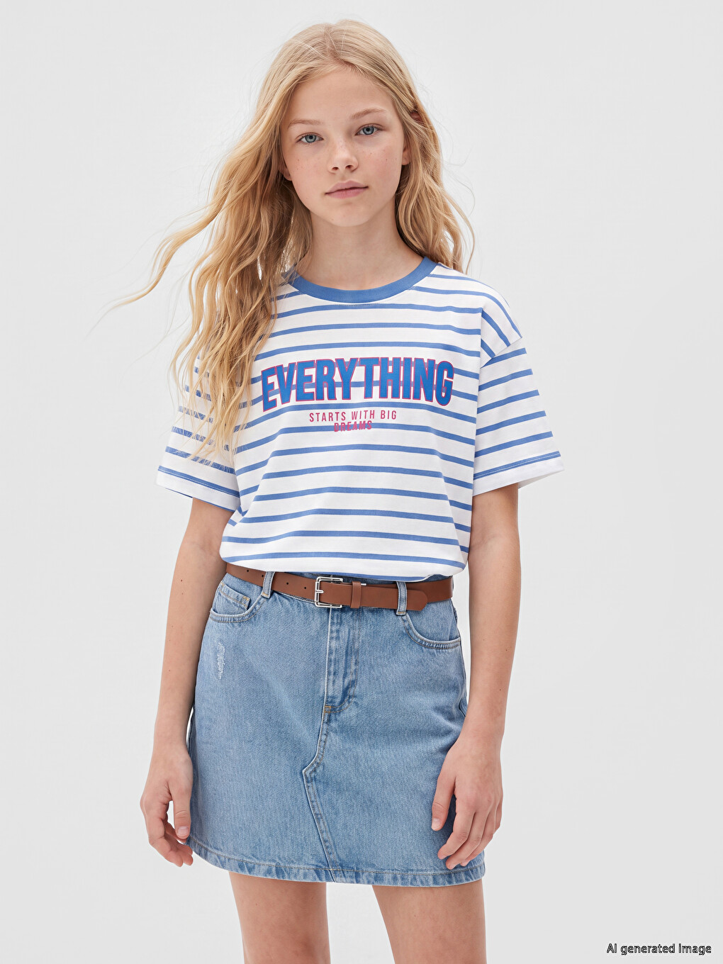 Tricou Vărgat Cu Guler Rotund Pentru Fete-1