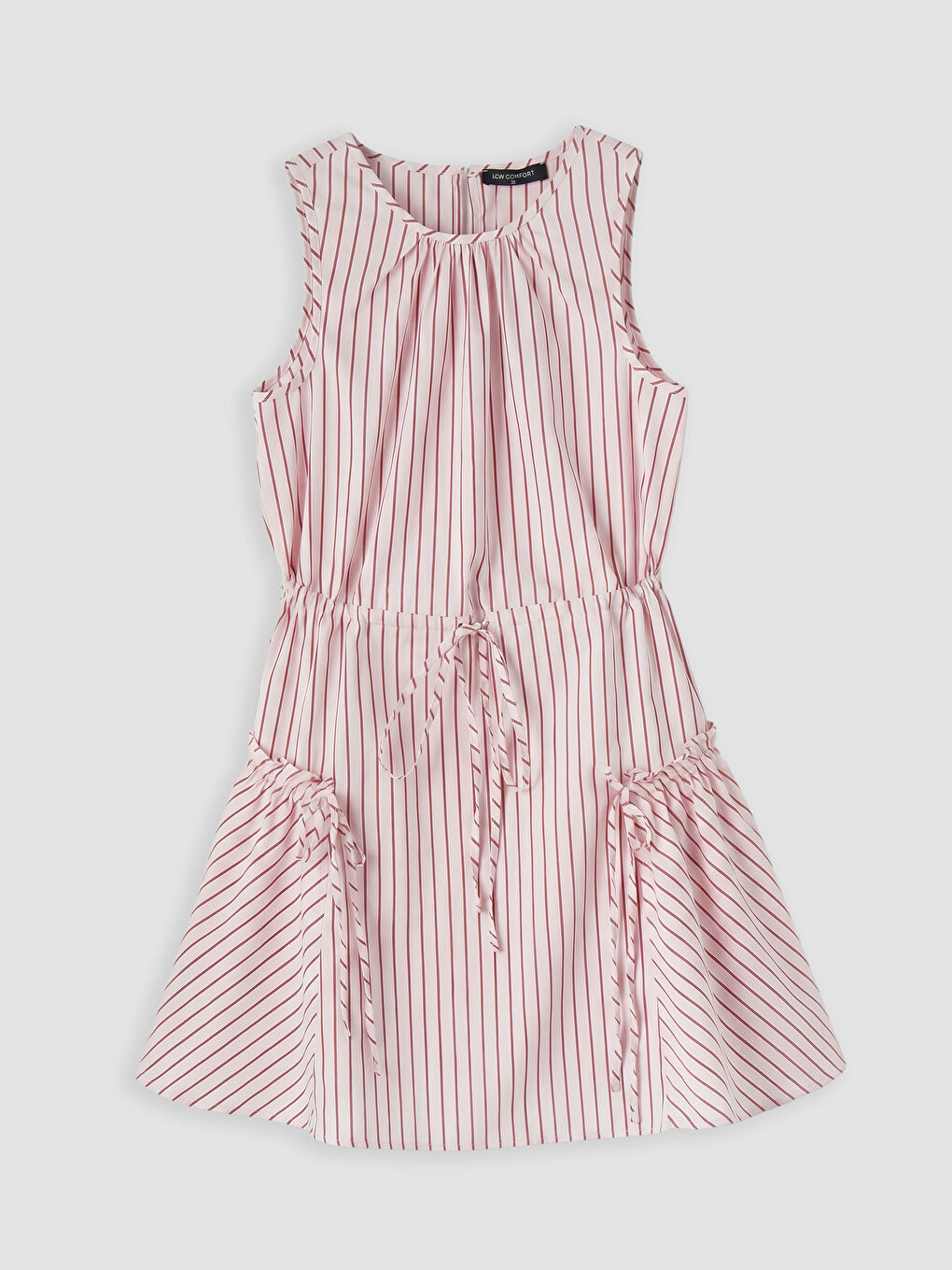Pembe Bisiklet Yaka Çizgili Mini Elbise-4
