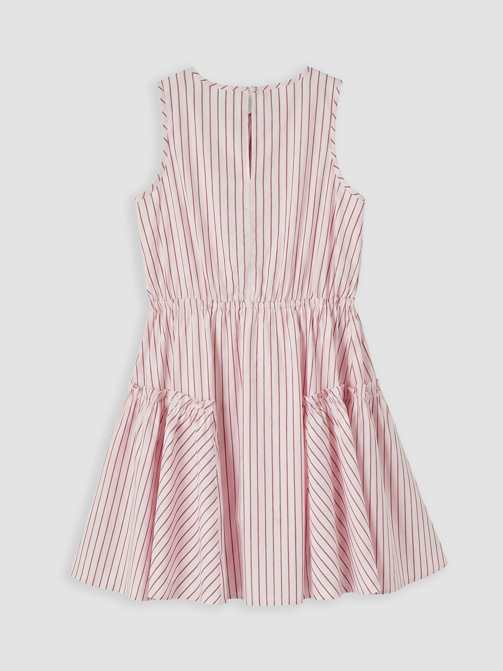 Pembe Bisiklet Yaka Çizgili Mini Elbise-5