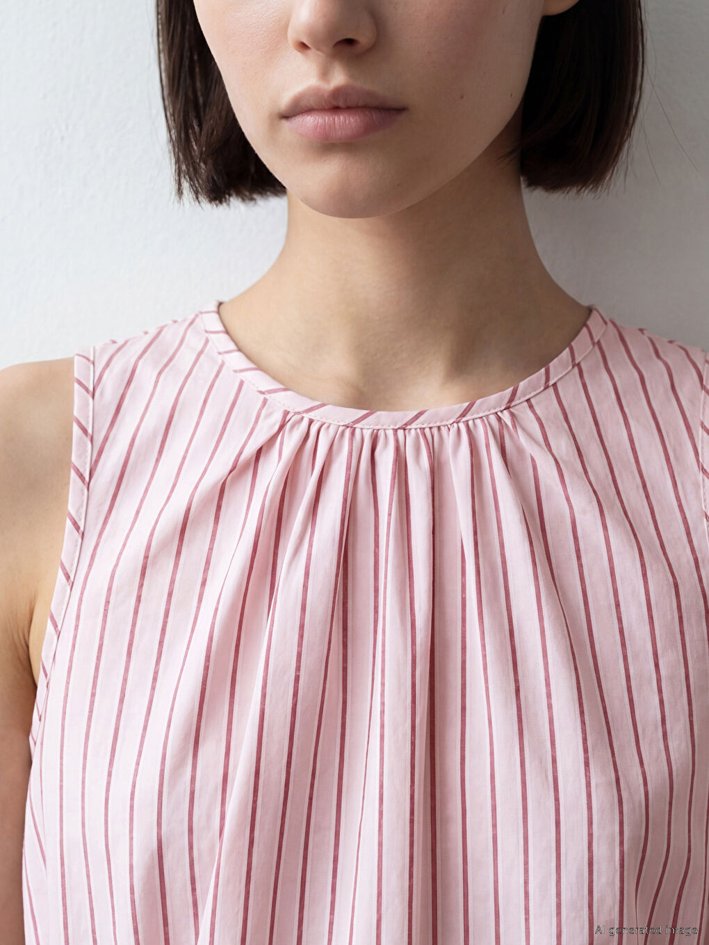 Pembe Bisiklet Yaka Çizgili Mini Elbise-2