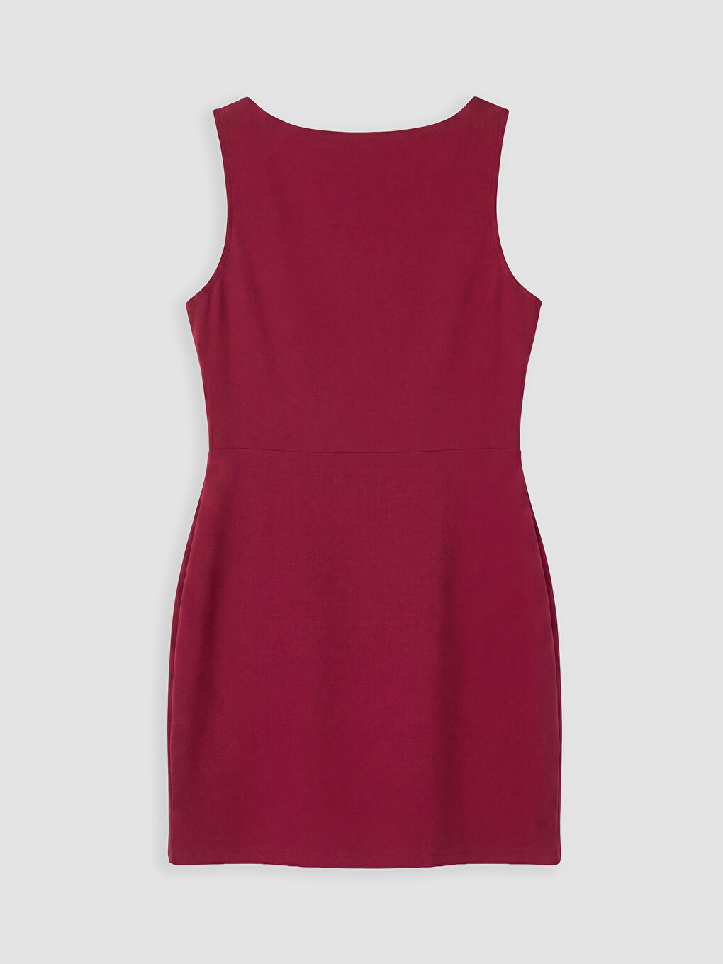 Bordo Kare Yaka Belden Oturtmalı Mini Elbise-2