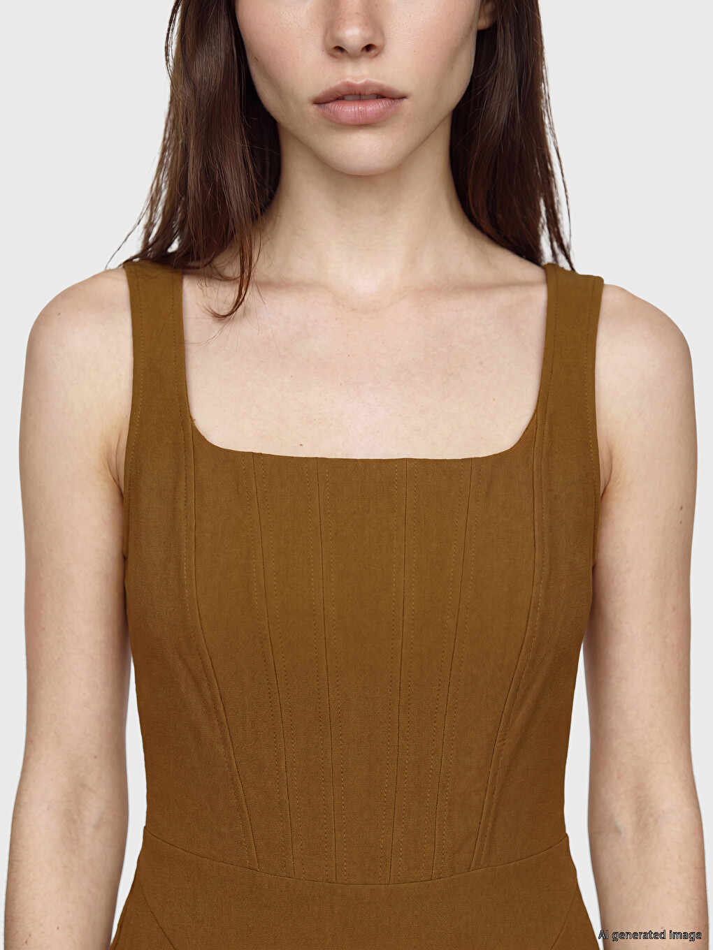 Square Neck Fitted Waist Mini Dress-2