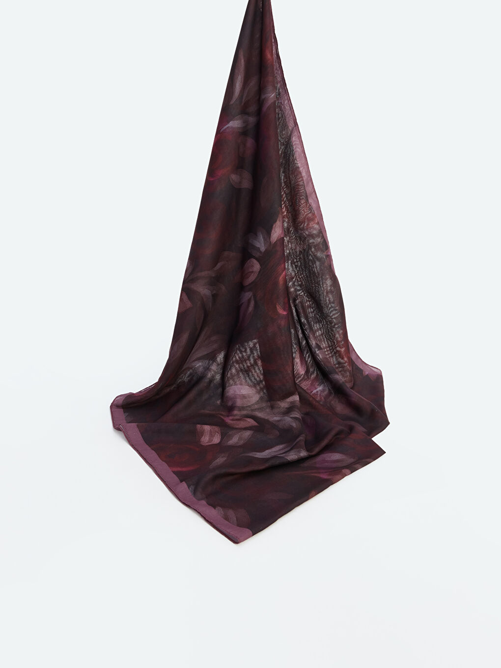 Mürdüm Yaprak Desenli Kadın Şal