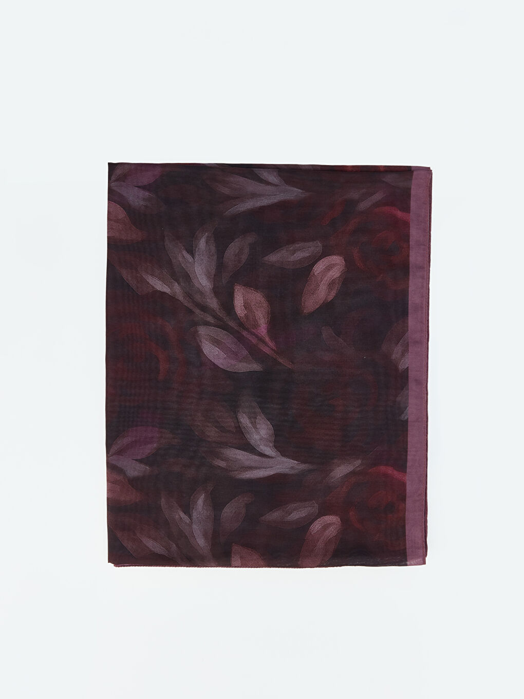 Mürdüm Yaprak Desenli Kadın Şal-1