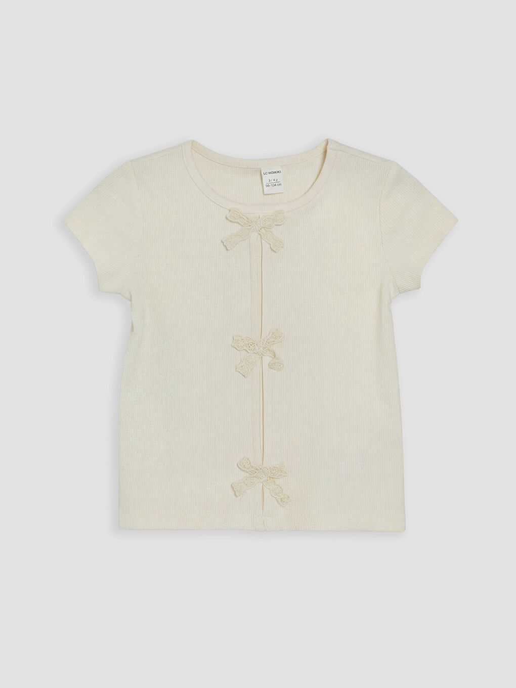 Ekru Bisiklet Yaka Fiyonk Detaylı Kız Çocuk Bluz