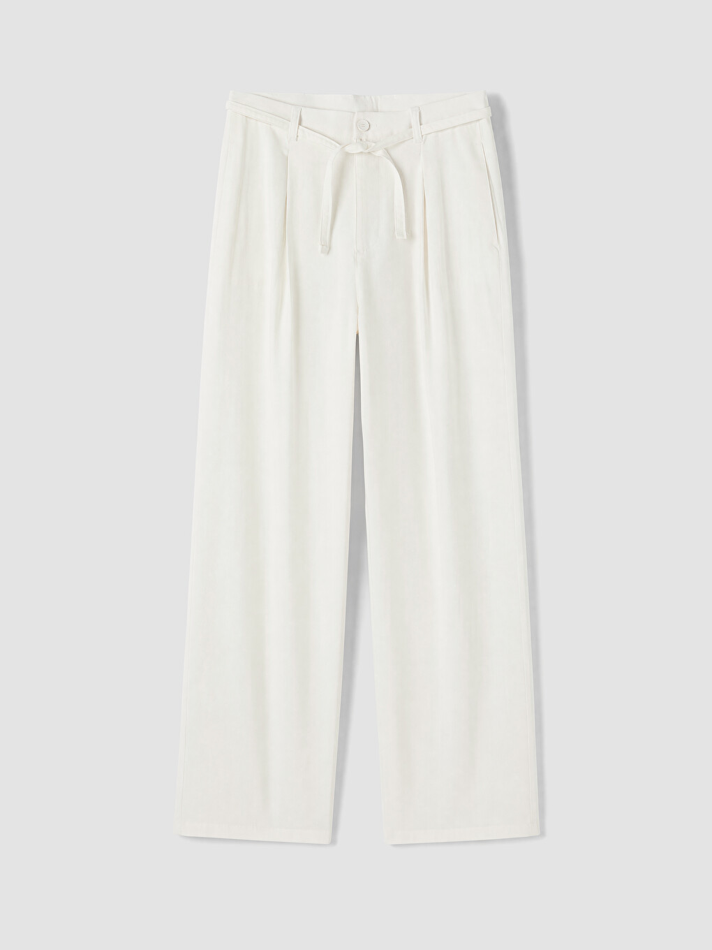 Beyaz Regular Fit Keten Karışımlı Erkek Pantolon