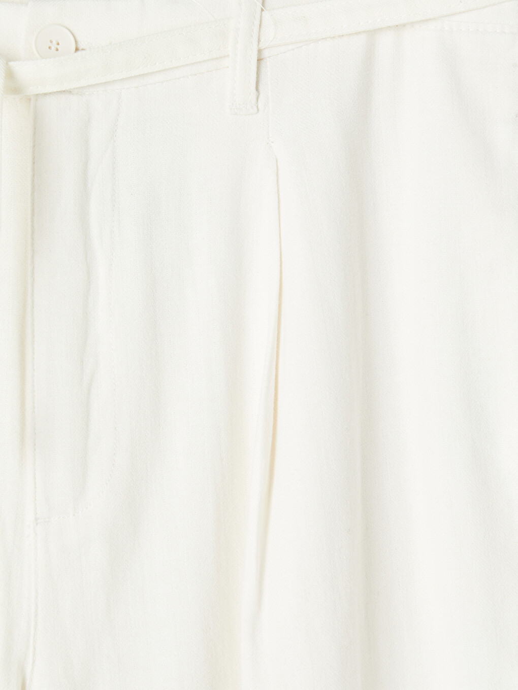 Beyaz Regular Fit Keten Karışımlı Erkek Pantolon-5