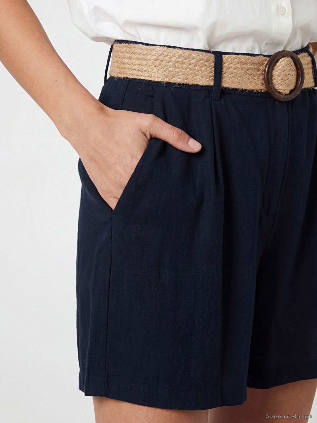 Regular Fit Belted Women's Pleated Shorts-2