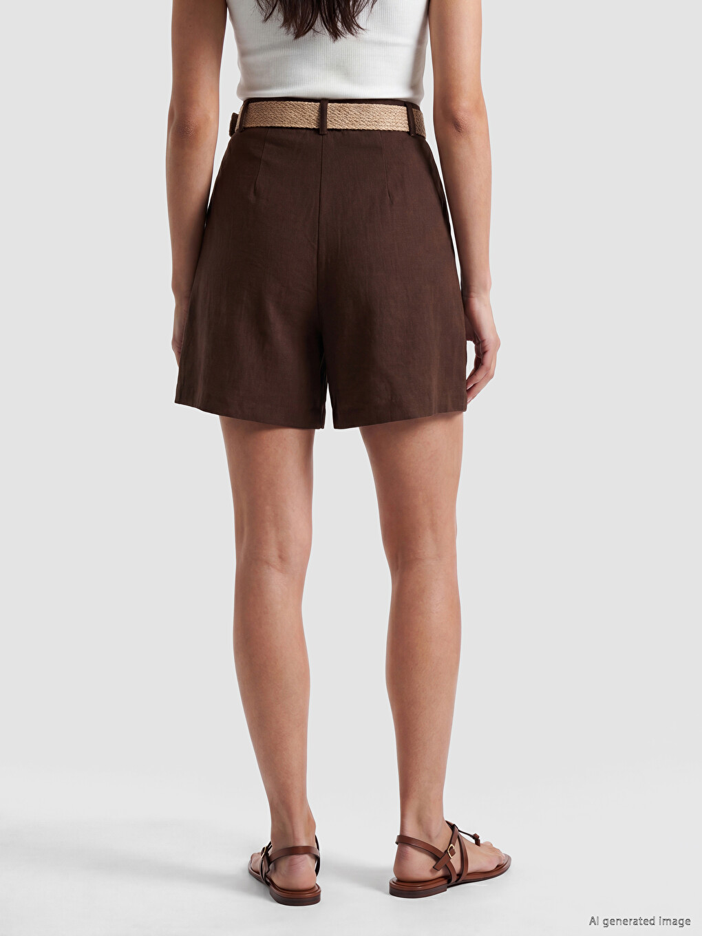 Regular Fit Belted Women's Pleated Shorts-3