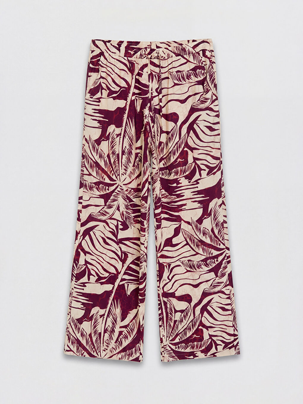 Mor Beli Lastikli Desenli Kadın Pantolon