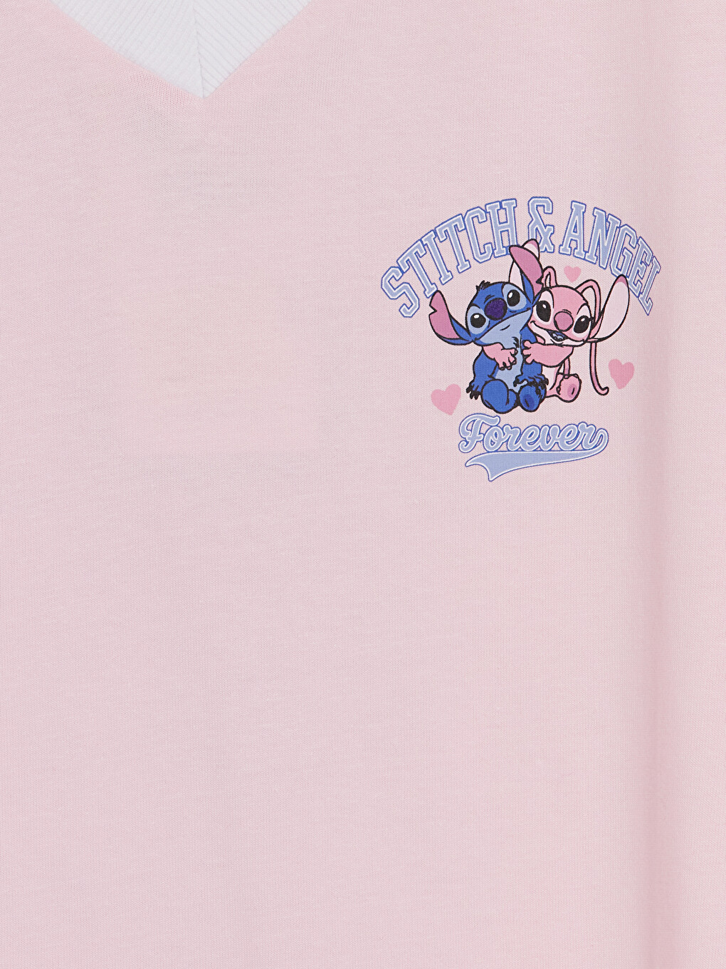 Pembe Stitch Baskılı %100 Pamuklu Oversize Kadın Tişört-3