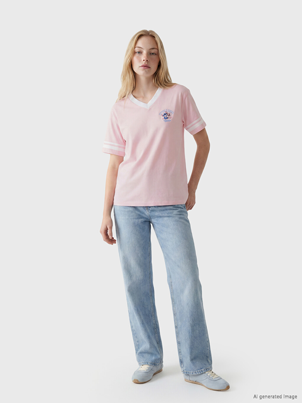T-shirt i madh 100% pambuk i stampuar Stitch për gra-1