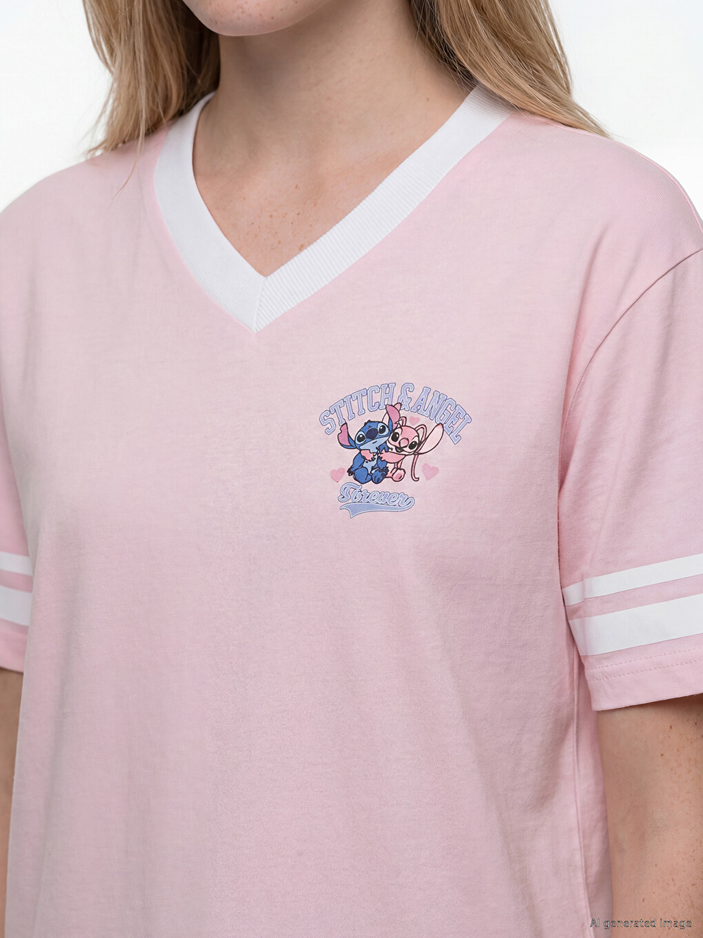 T-shirt i madh 100% pambuk i stampuar Stitch për gra-2