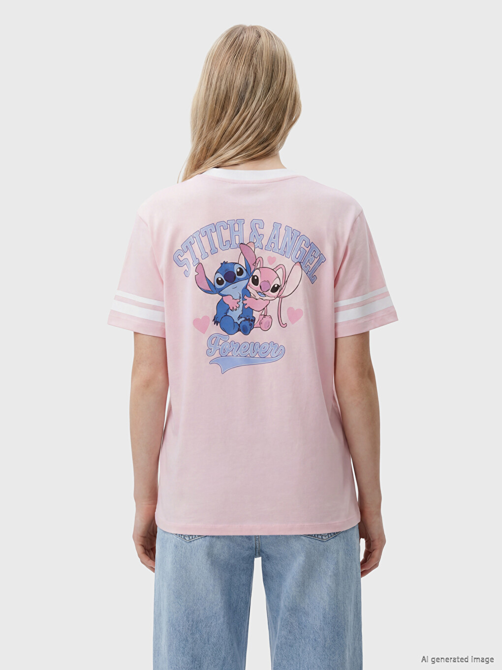 T-shirt i madh 100% pambuk i stampuar Stitch për gra-3