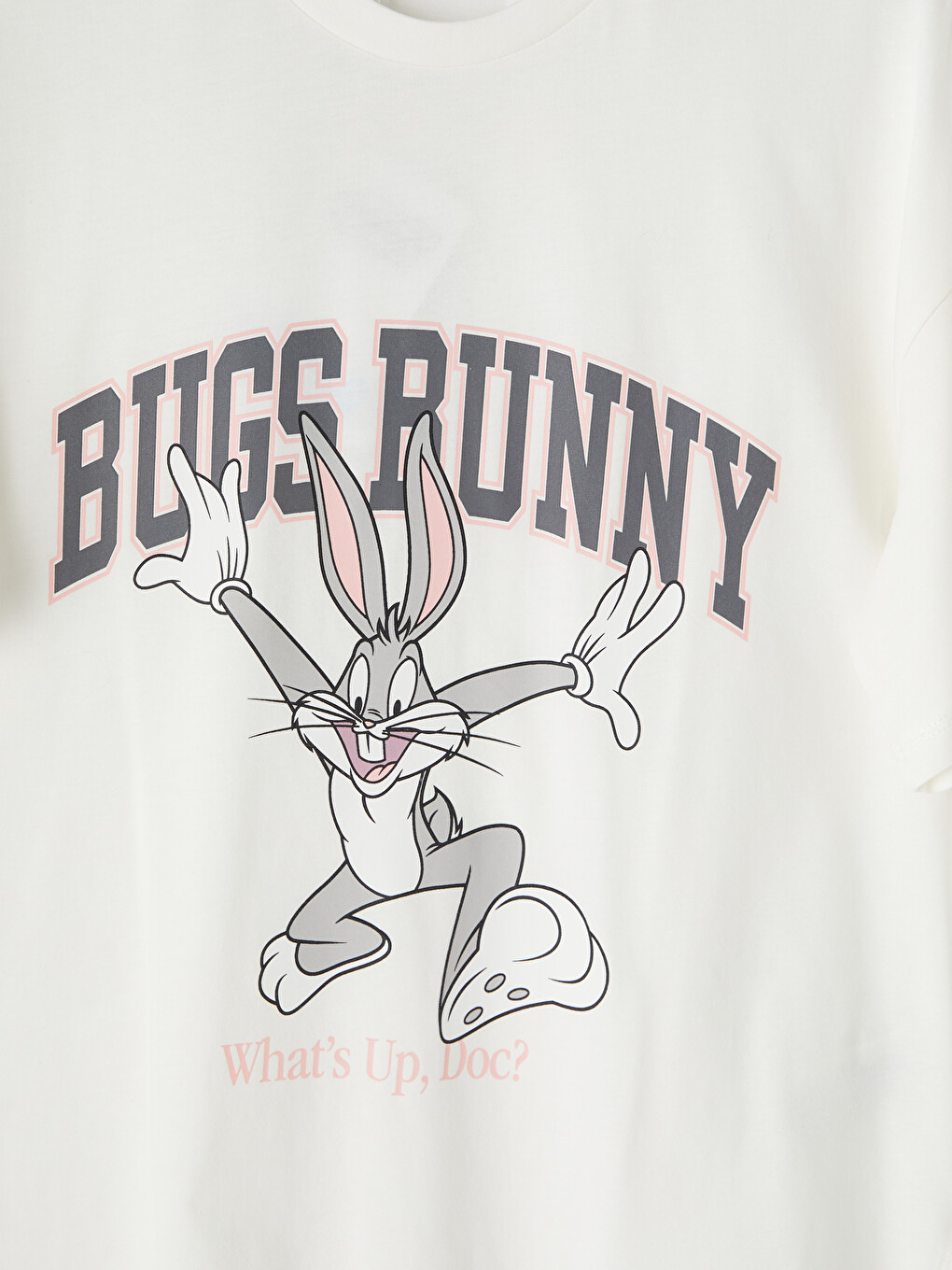 Beyaz Bugs Bunny Baskılı Dantel Detaylı Bluz-2
