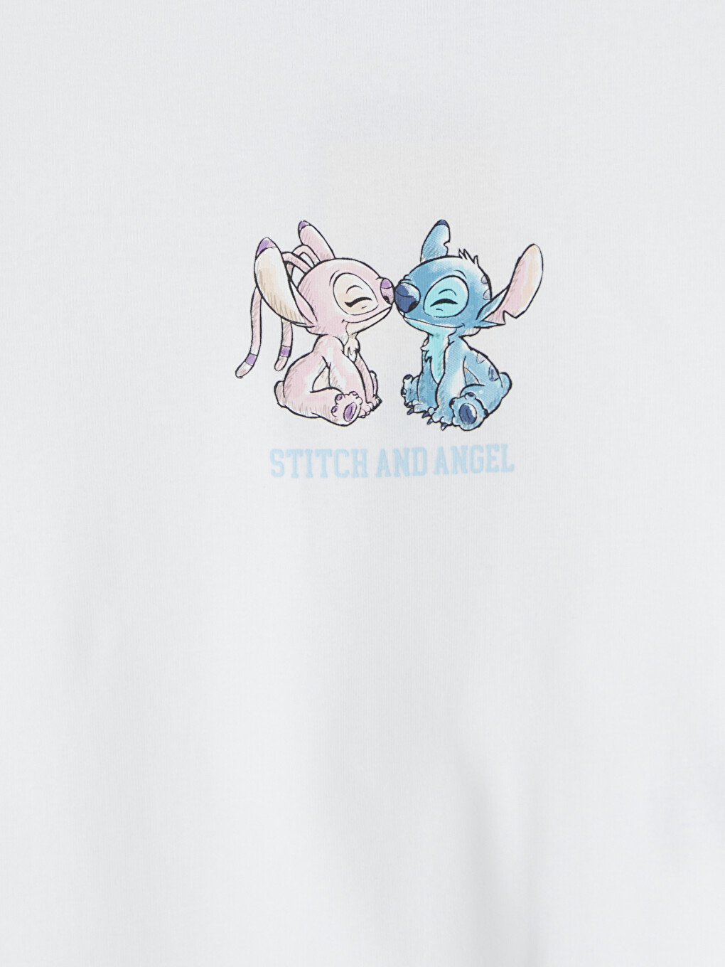 Beyaz Bisiklet Yaka Stitch ve Angel Baskılı Kadın Tişört-1