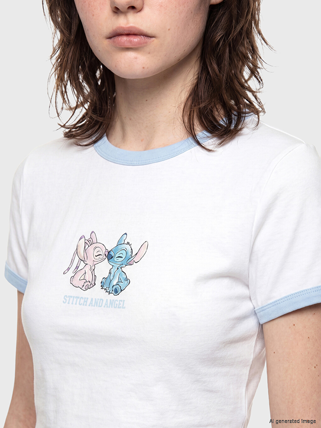 Ženska majica sa okruglim izrezom sa štampom Stitch i Angel-2