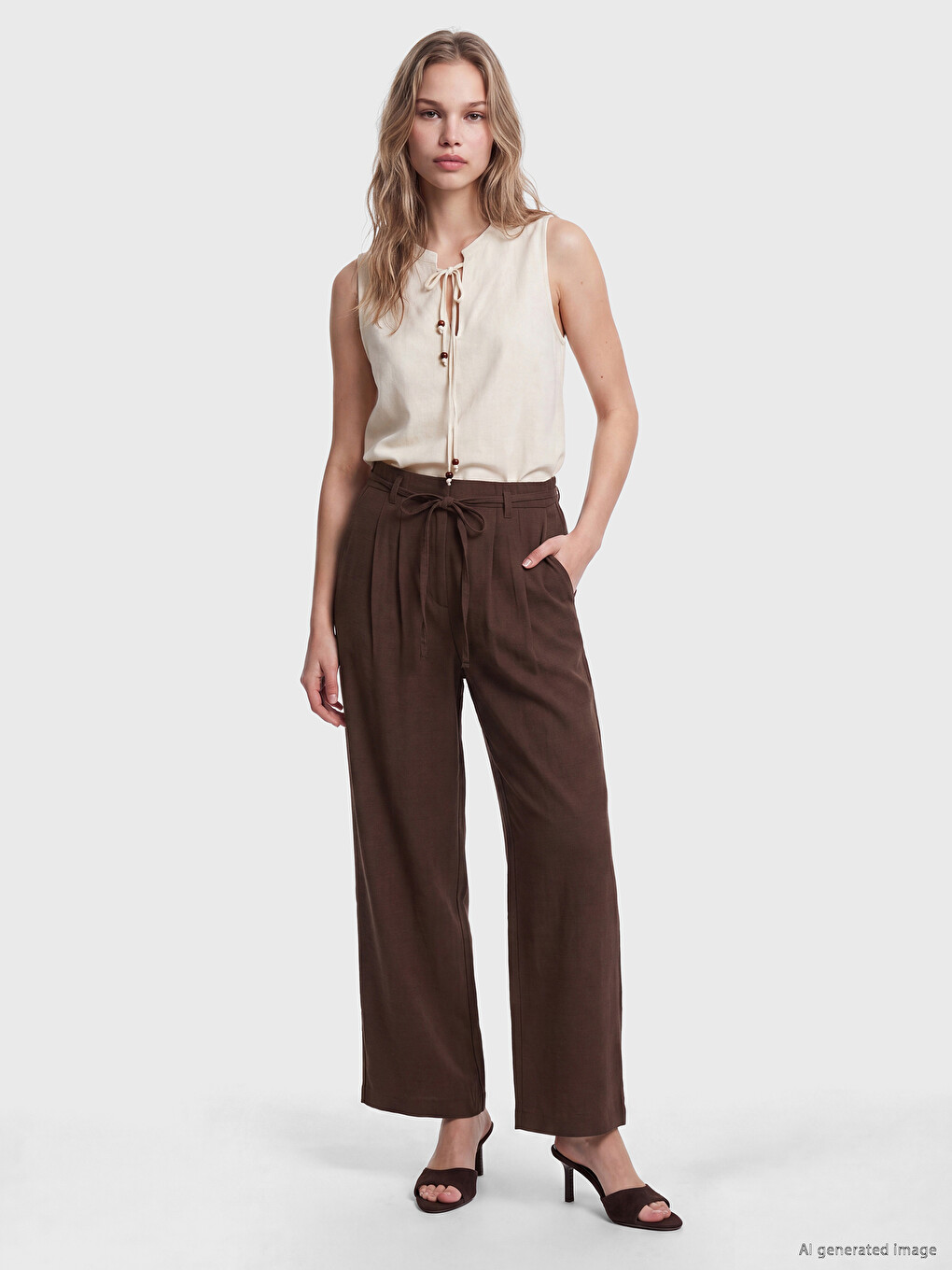 Elastic Waist Linen Blend Women's Trousers