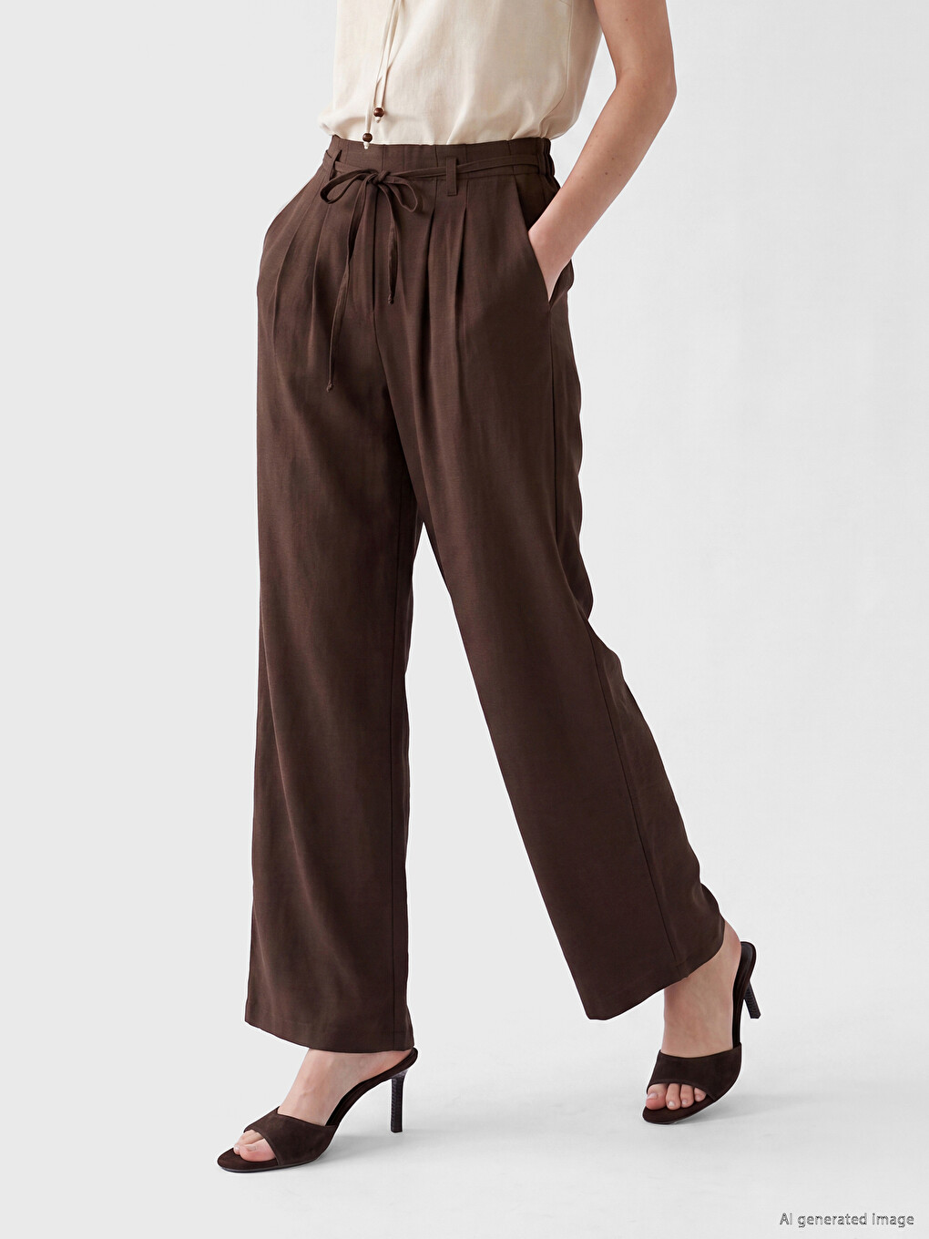 Elastic Waist Linen Blend Women's Trousers-1