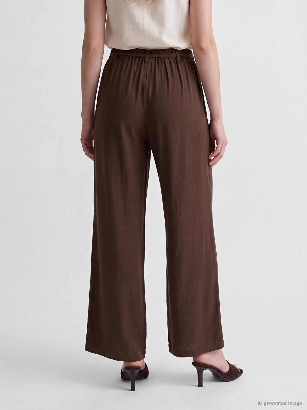 Elastic Waist Linen Blend Women's Trousers-3