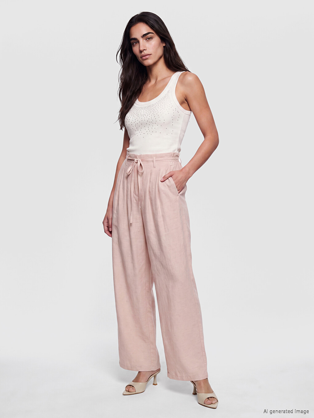 Elastic Waist Linen Blend Women's Trousers
