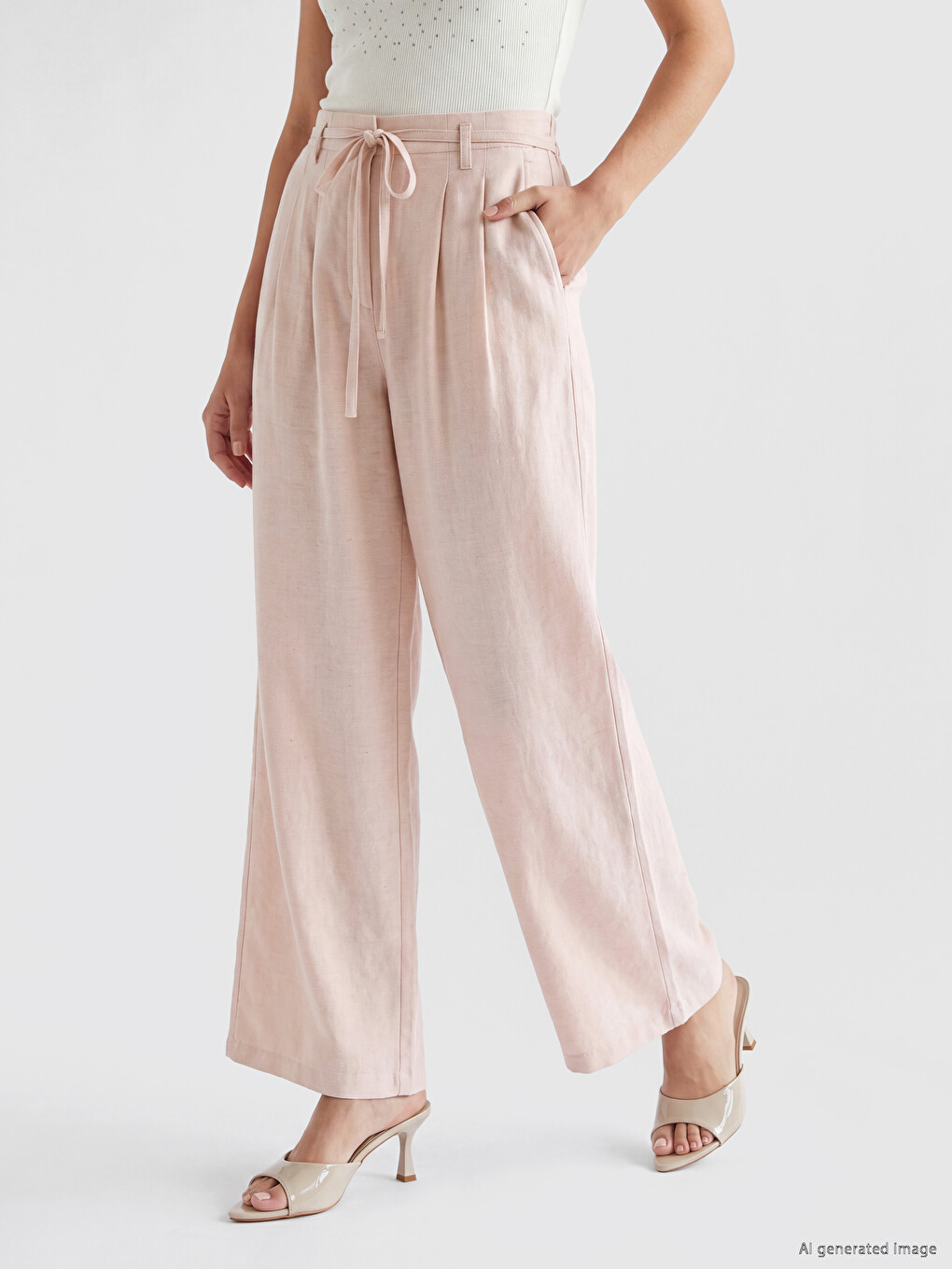 Elastic Waist Linen Blend Women's Trousers-1