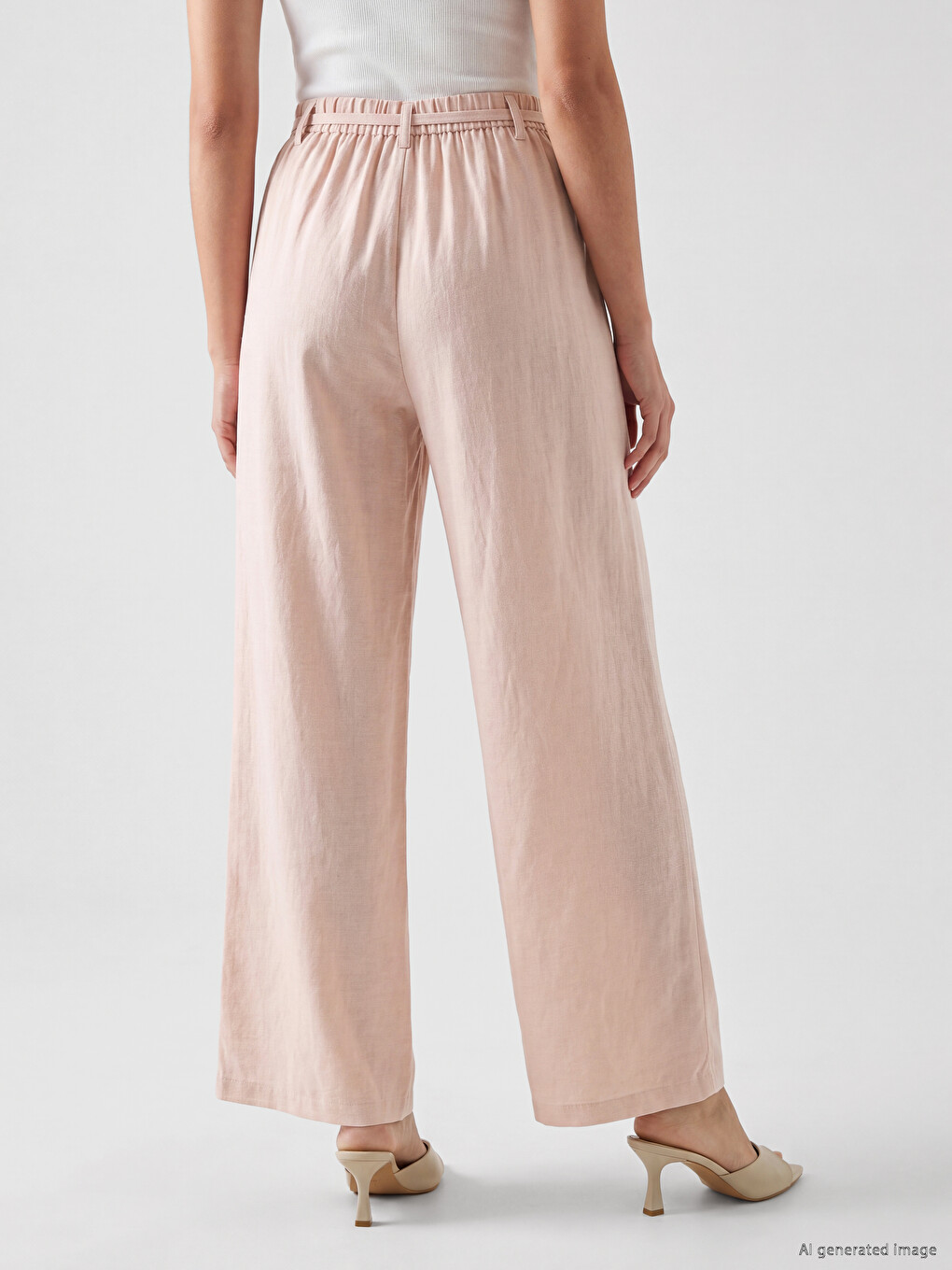 Elastic Waist Linen Blend Women's Trousers-3