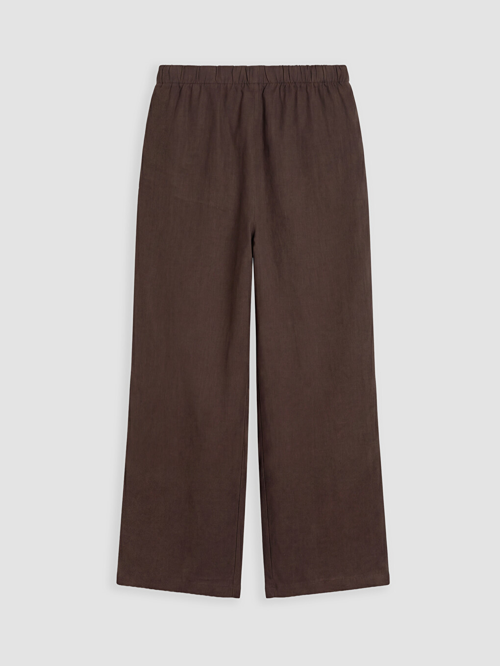 Kahverengi Beli Lastikli Kadın %100 Keten Pantolon-5