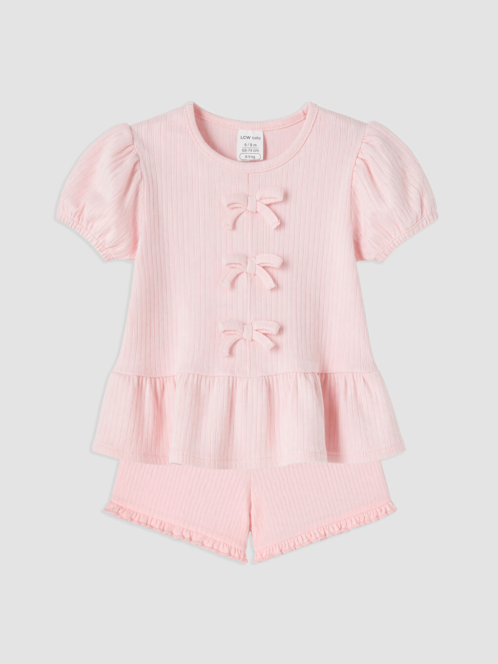 Pembe Fiyonk Detaylı Kız Bebek Takım