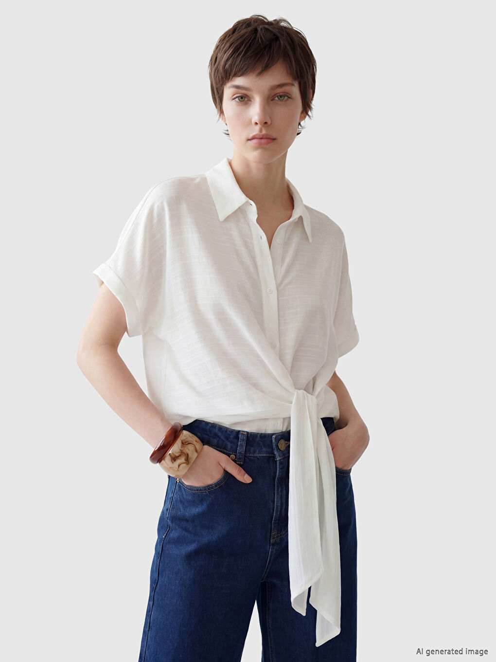 Striped Tie-Waist Women's Shirt
