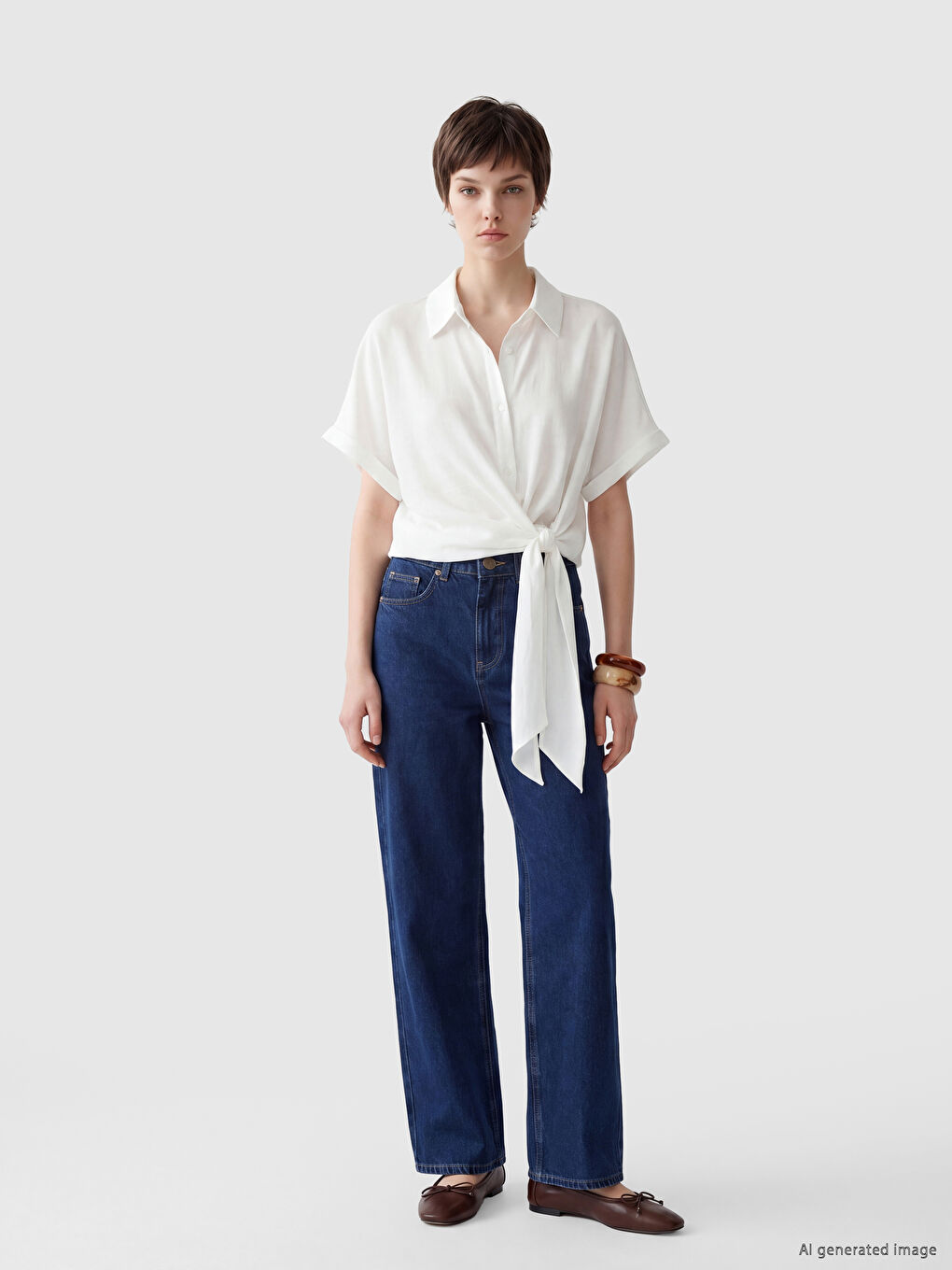 Striped Tie-Waist Women's Shirt-2
