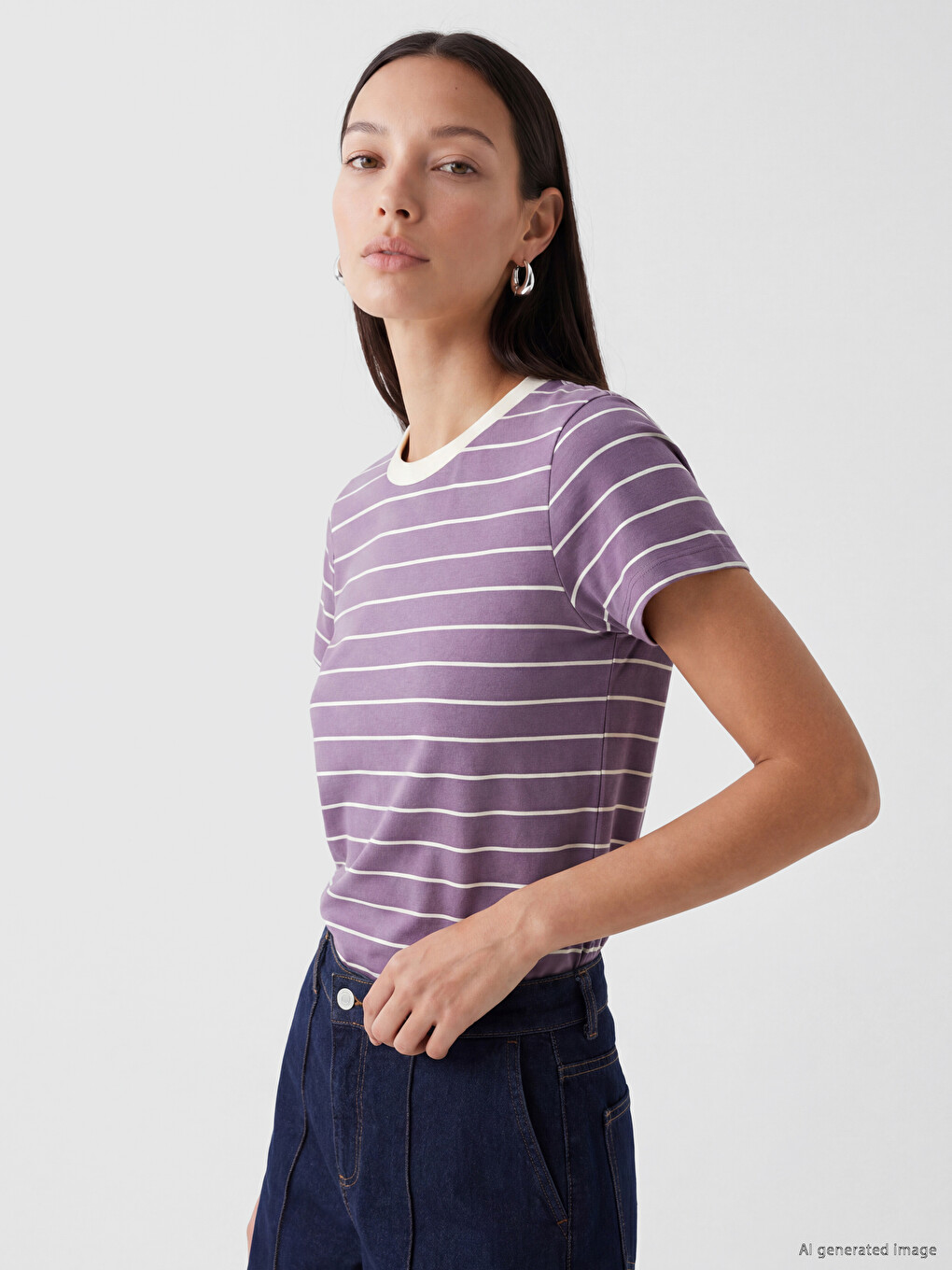 100% Cotton Striped Women's T-shirt