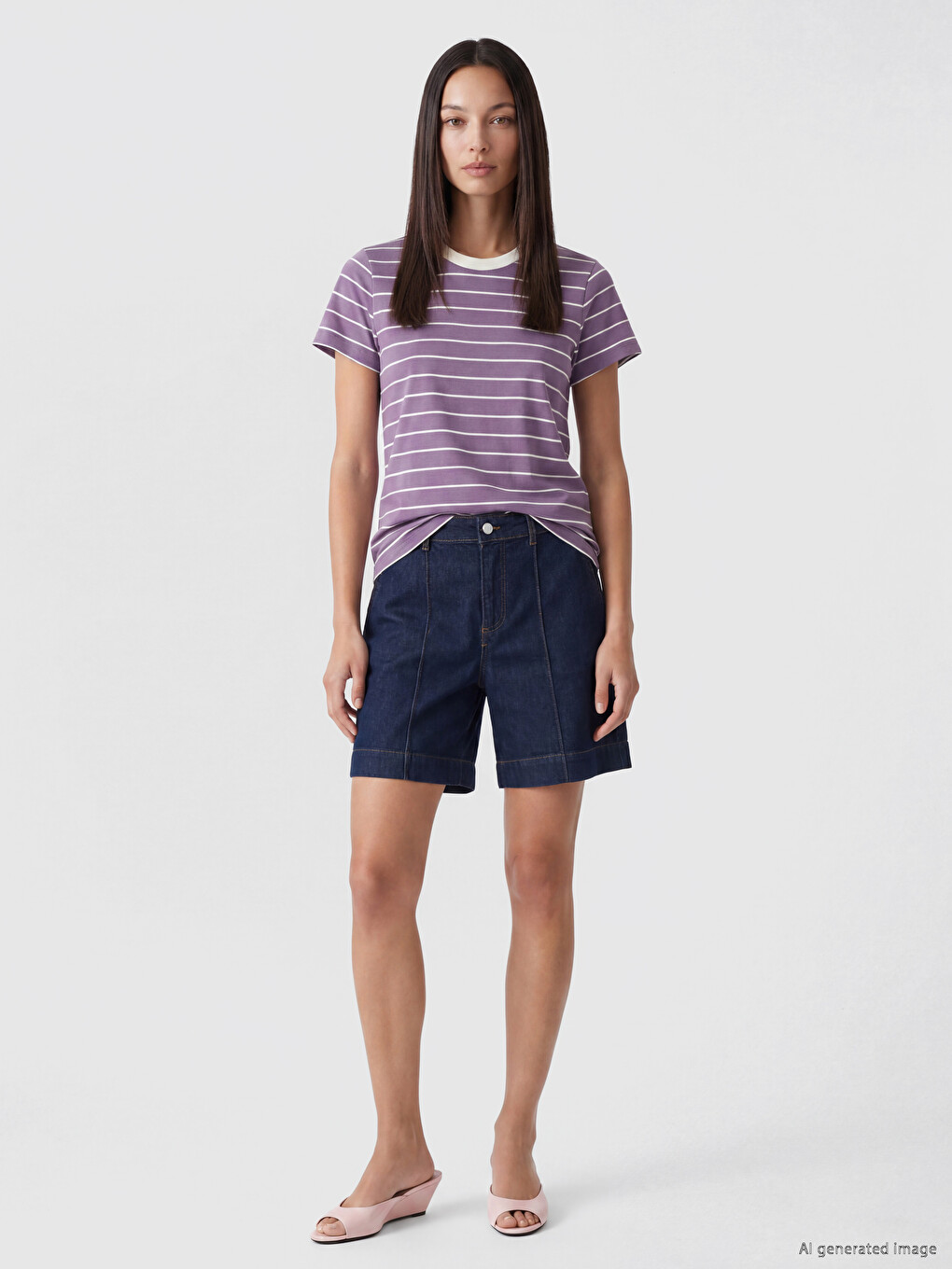 100% Cotton Striped Women's T-shirt-1