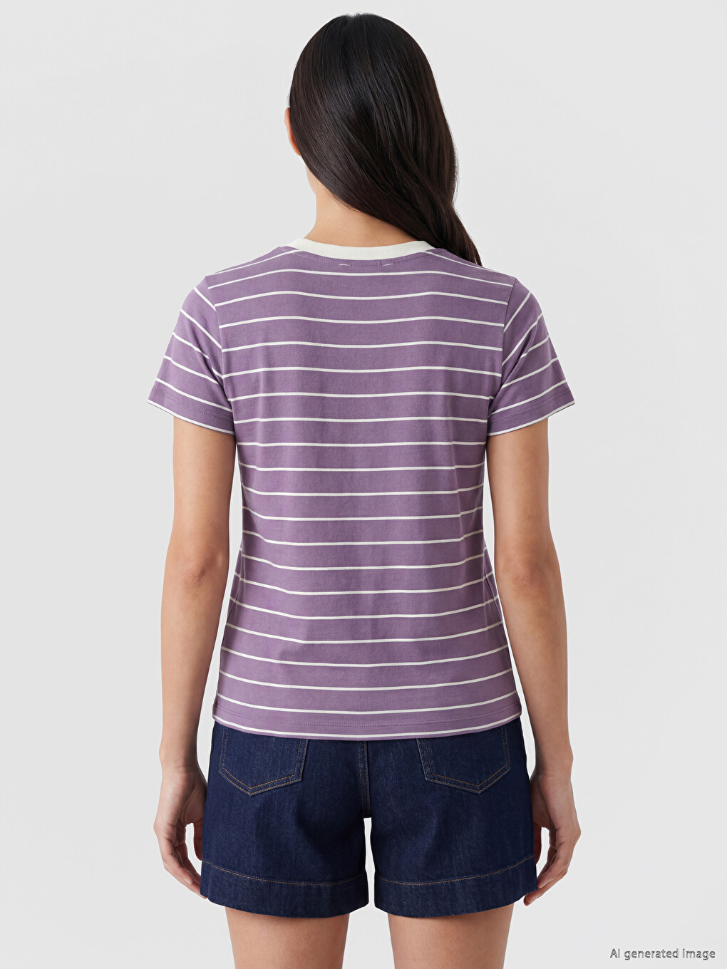 100% Cotton Striped Women's T-shirt-3