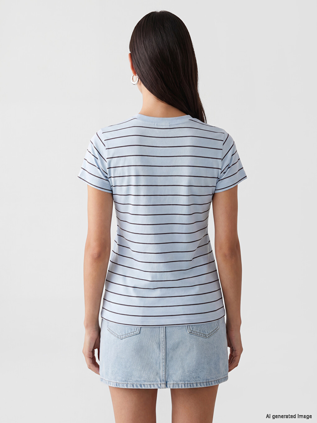 100% Cotton Striped Women's T-shirt-3