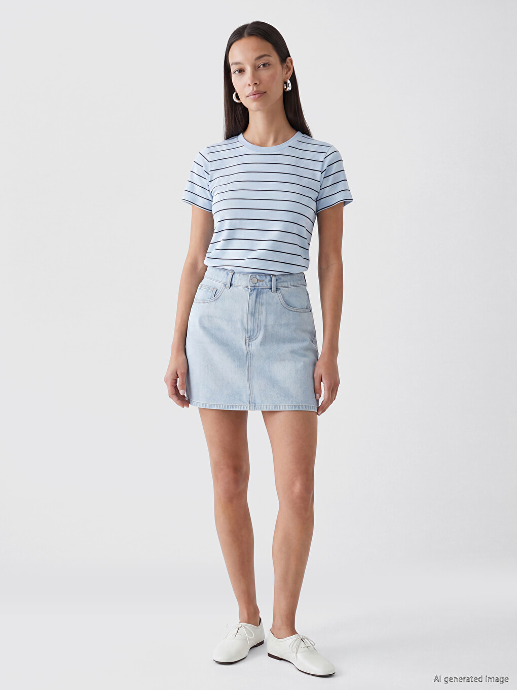 100% Cotton Striped Women's T-shirt-1