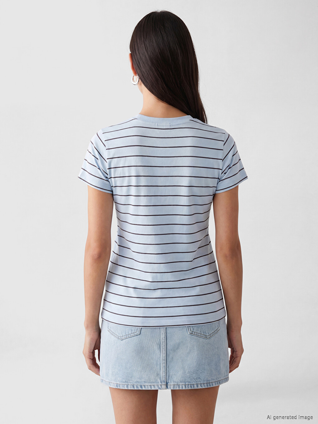 100% Cotton Striped Women's T-shirt-2
