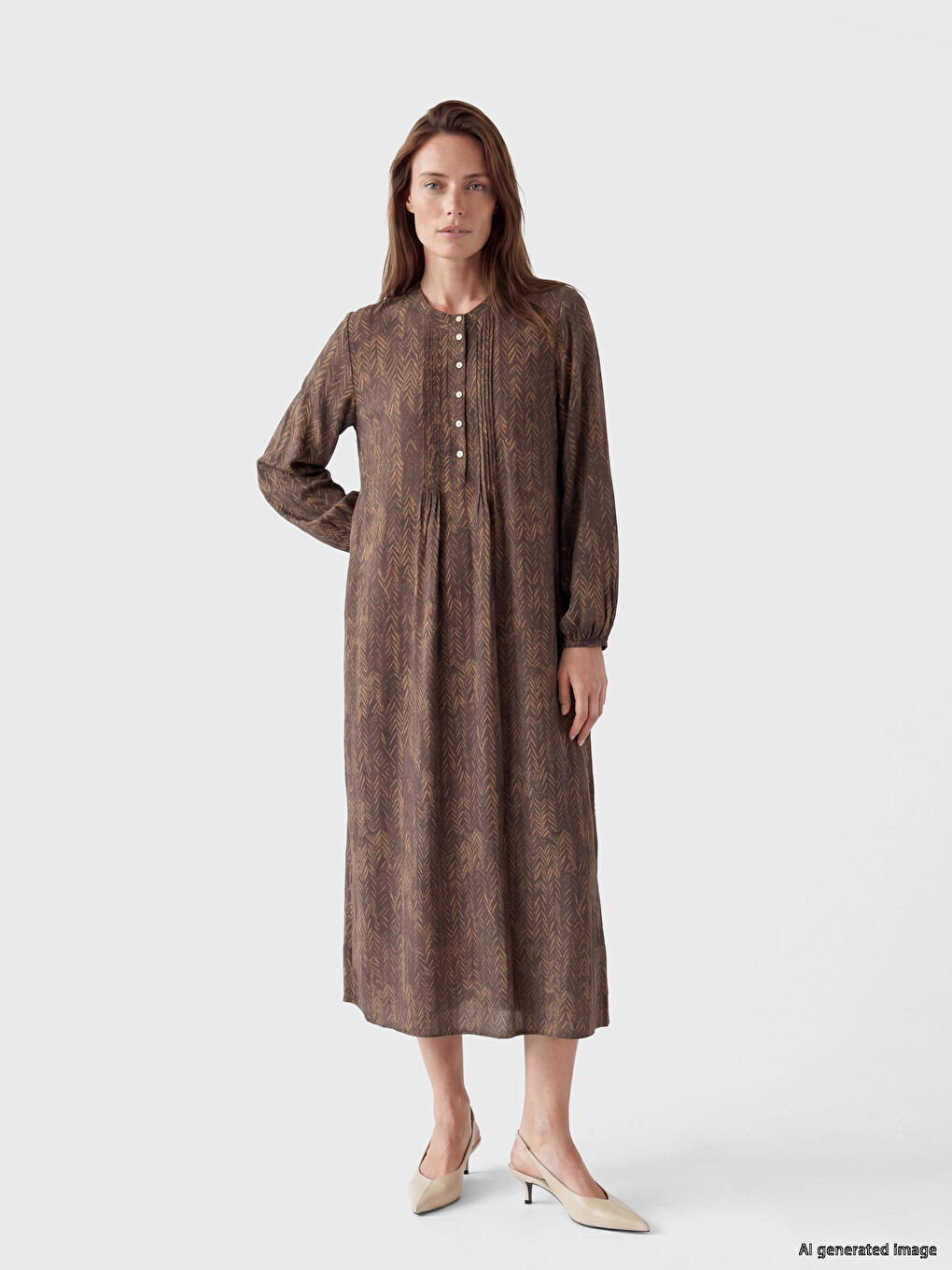 Grandad Collar Patterned Dress
