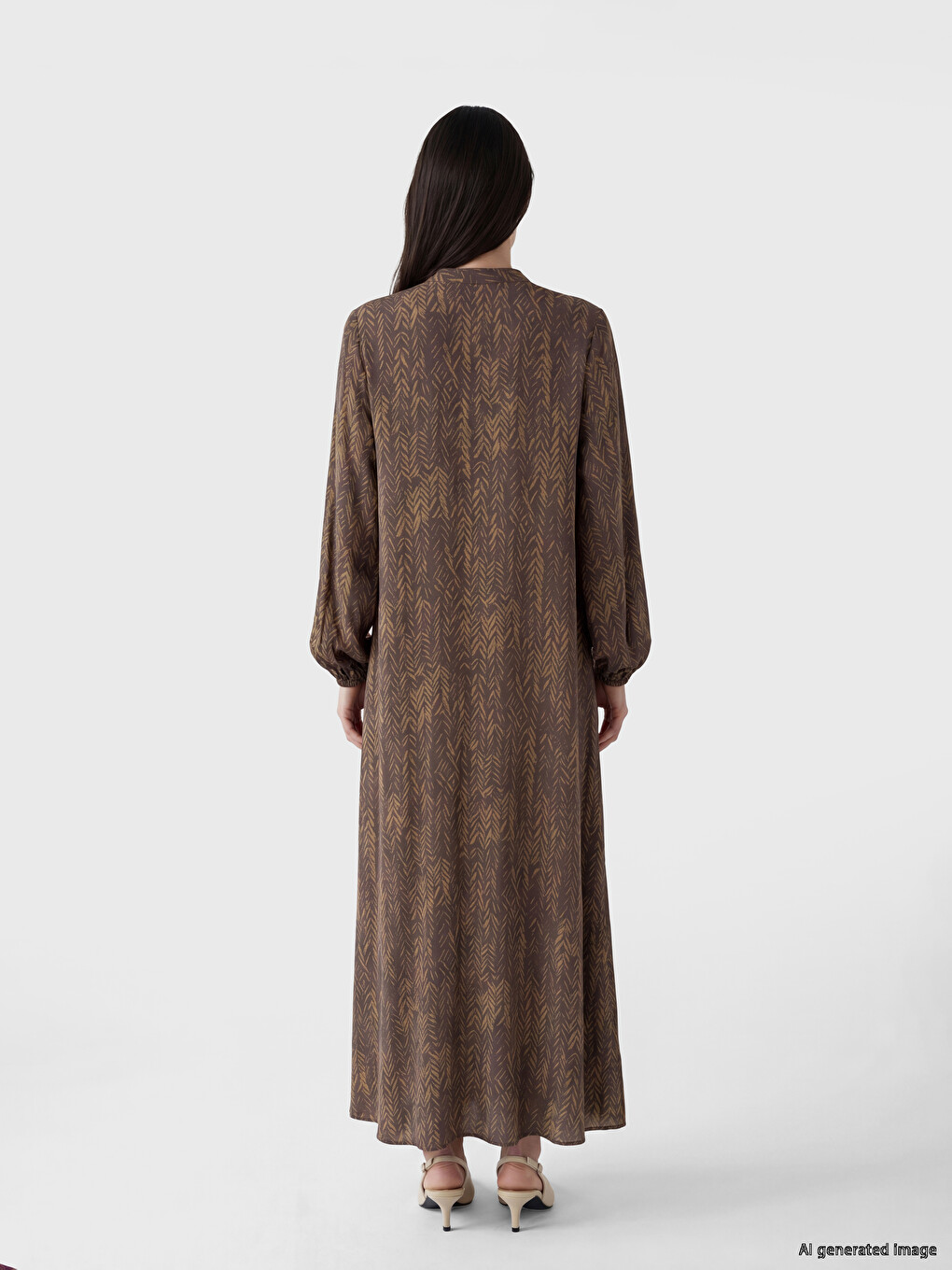 Grandad Collar Patterned Dress-3