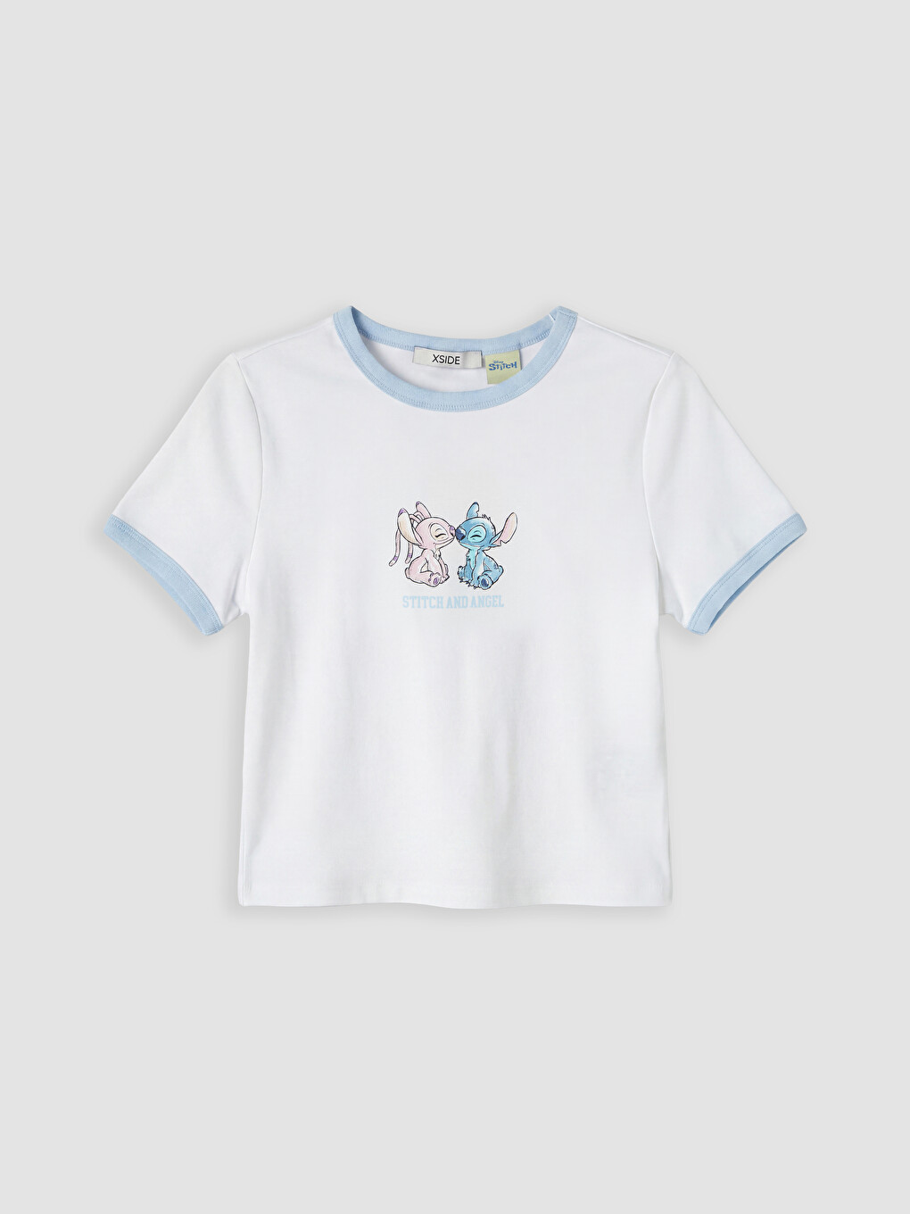 Beyaz Angel ve Stitch Baskılı Kadın Crop