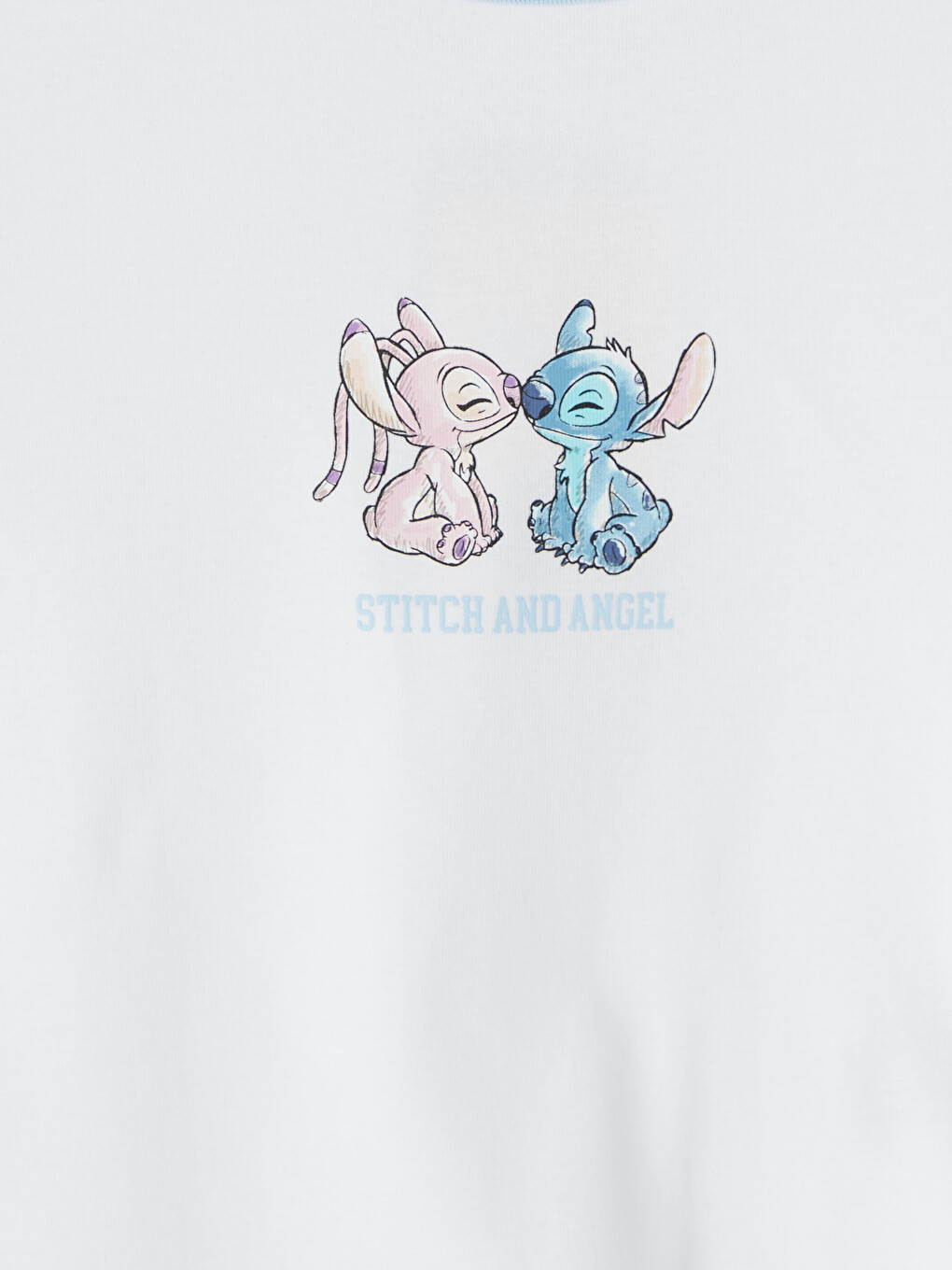 Beyaz Angel ve Stitch Baskılı Kadın Crop-1