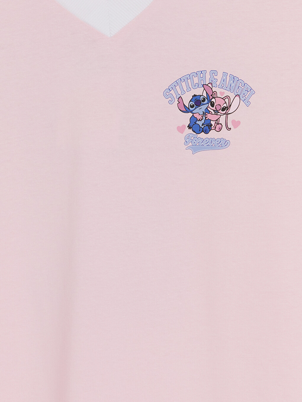 Pembe Stitch Baskılı %100 Pamuklu Oversize Kadın Tişört-1