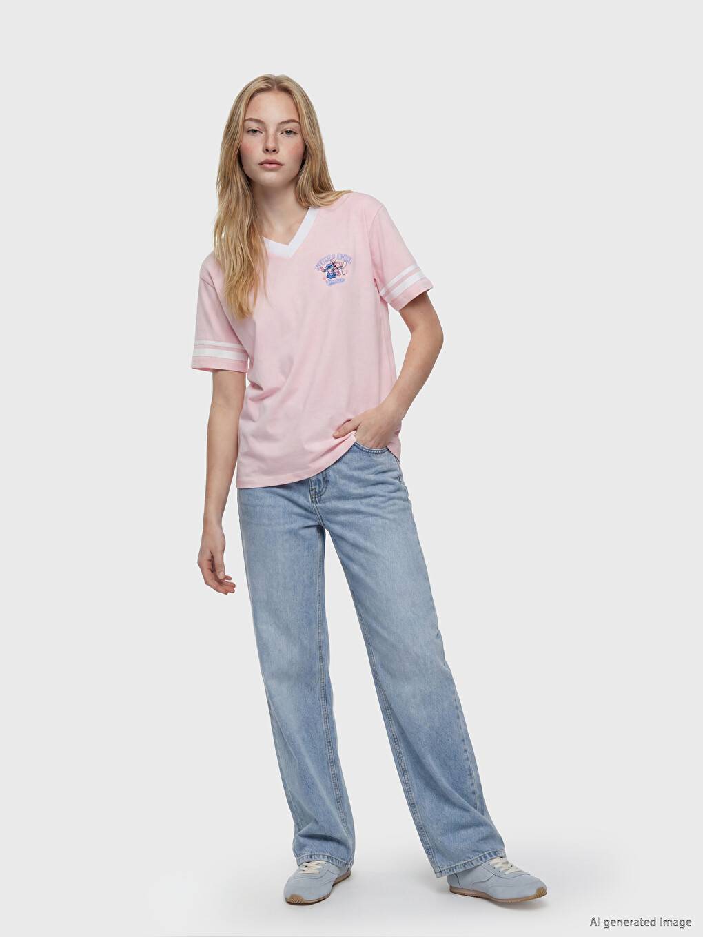 Stitch Printed 100% Cotton Oversize Women's T-Shirt