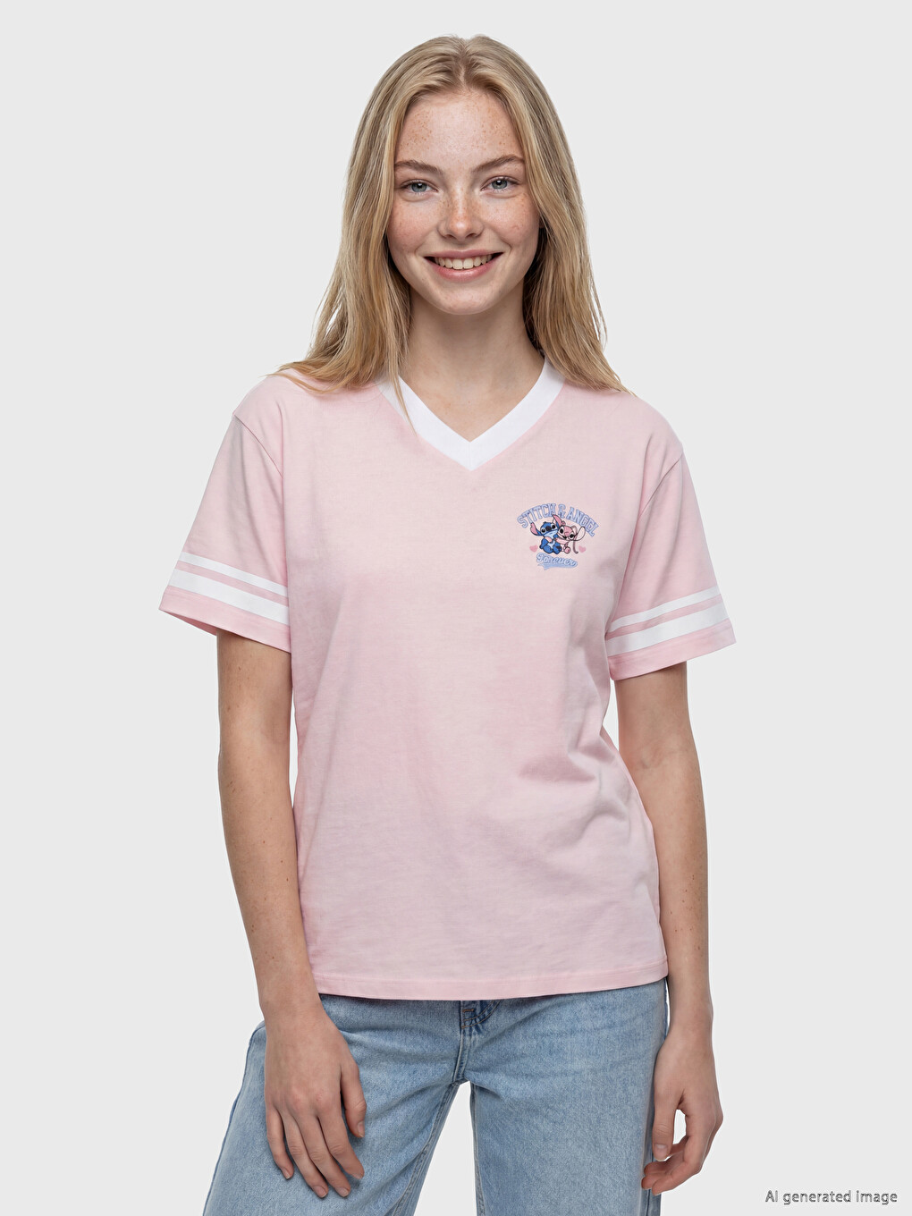 Stitch Printed 100% Cotton Oversize Women's T-Shirt-1