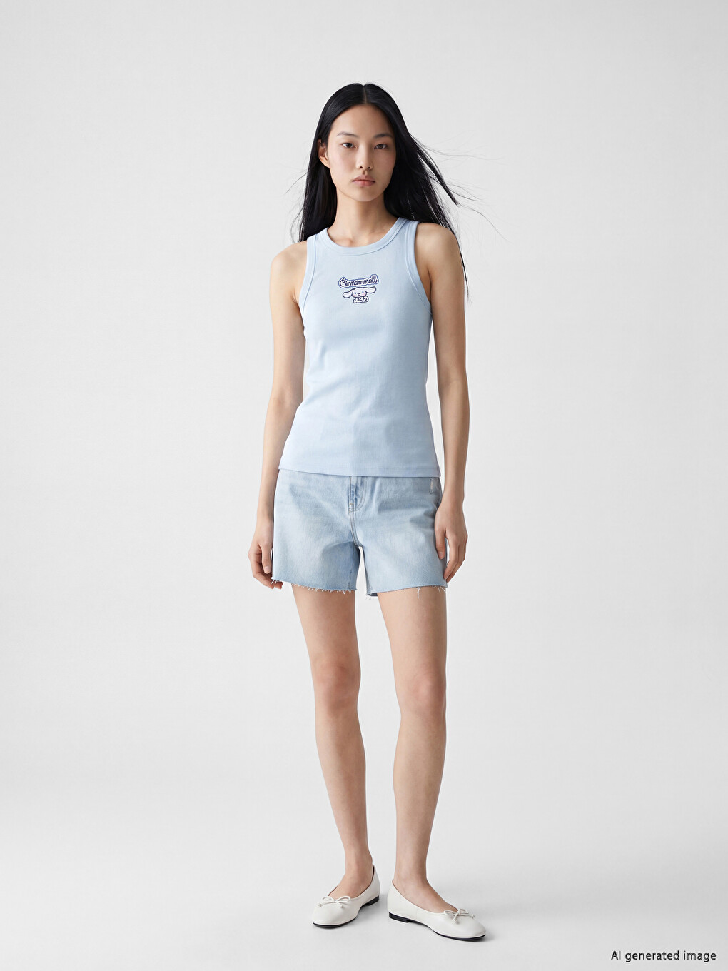 Cinnamoroll Embroidered Crew Neck Women's Ribbed Tank Top-1