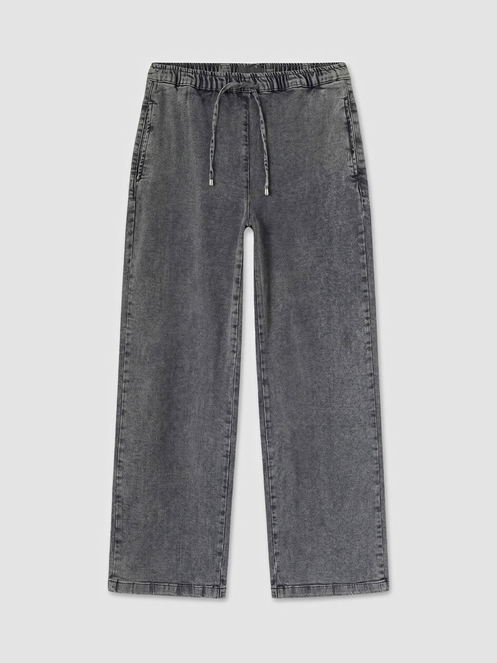 Antrasit Beli Lastikli Wideleg Kadın Jean Pantolon