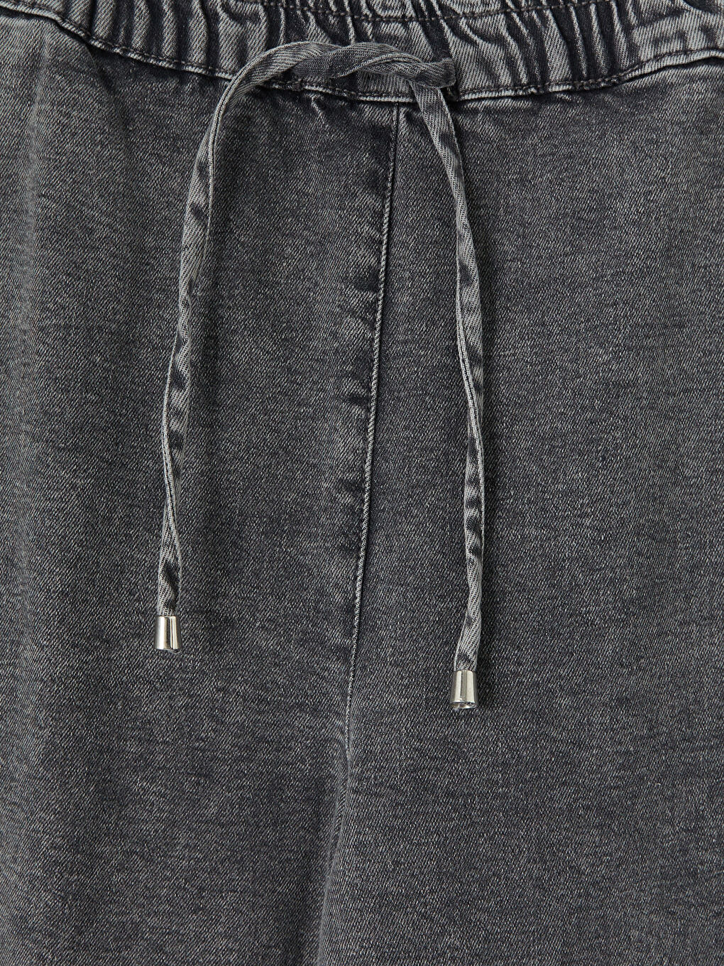 Antrasit Beli Lastikli Wideleg Kadın Jean Pantolon-2