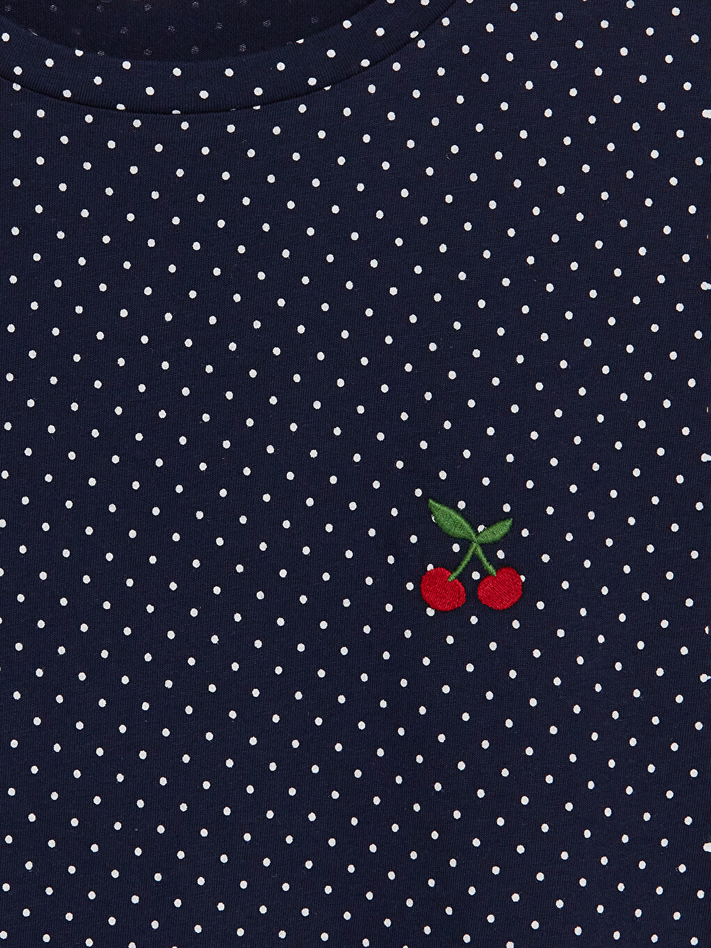 Lacivert Bisiklet Yaka Puantiyeli Kadın Pijama Takım-5