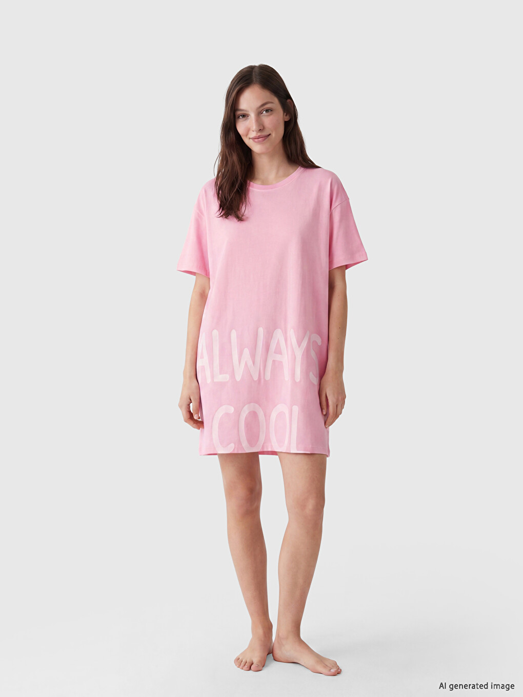 Crew Neck Printed 100% Cotton Women's Nightdress